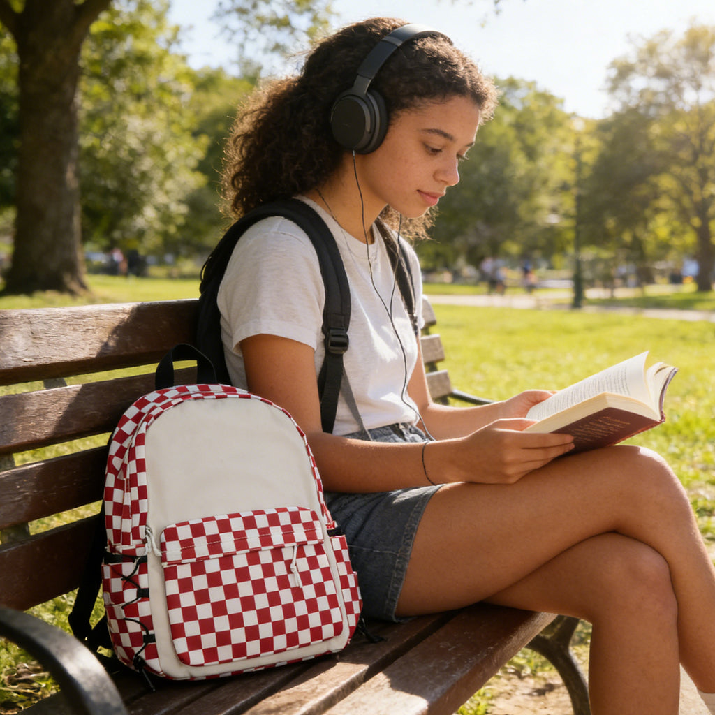 Xiluo Red Plaid Backpack