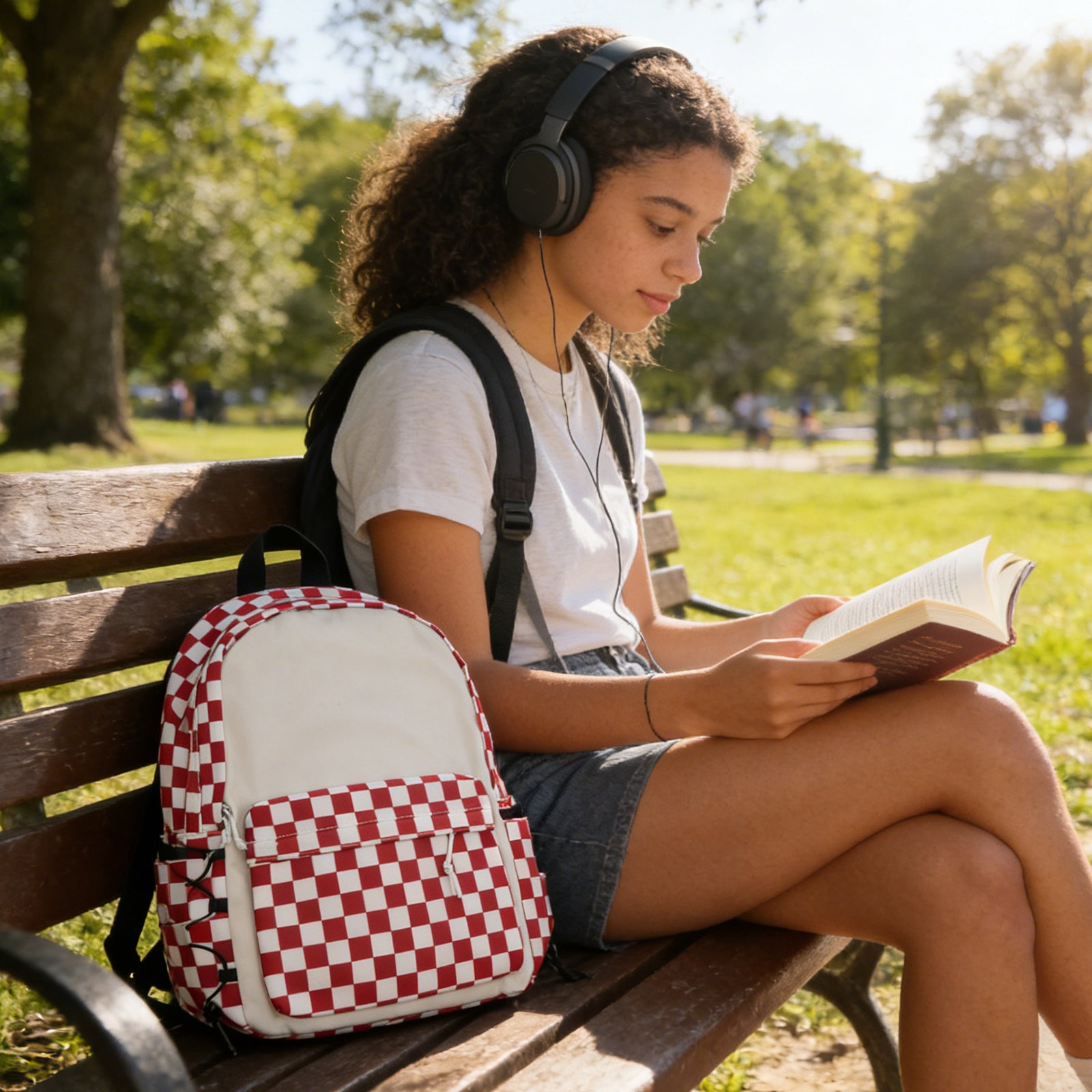 Xiluo Red Plaid Backpack