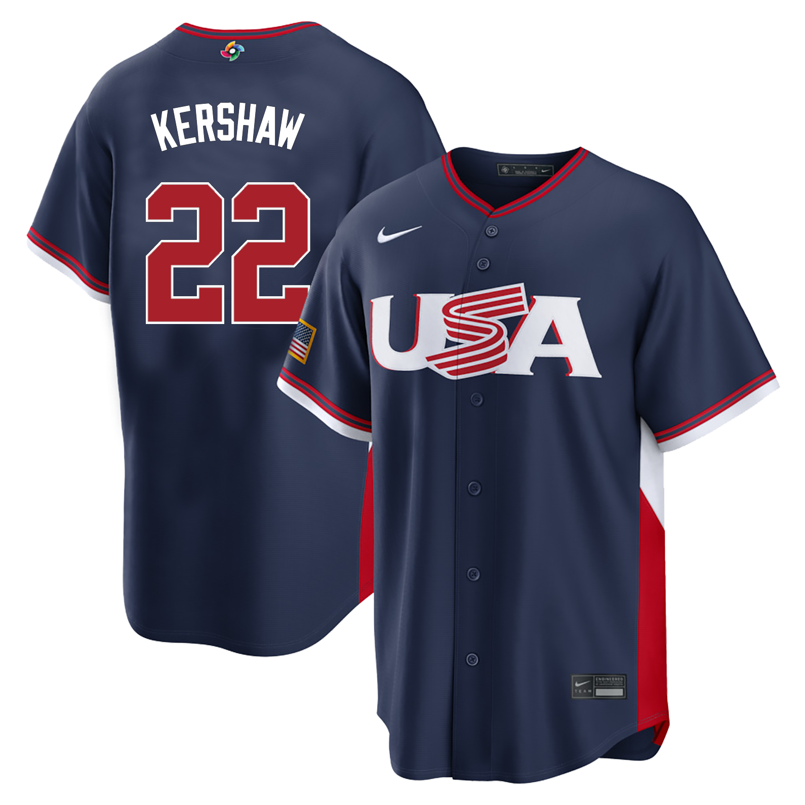 Men's #22 Clayton Kershaw USA 2026 World Baseball Classic Baseball Jersey