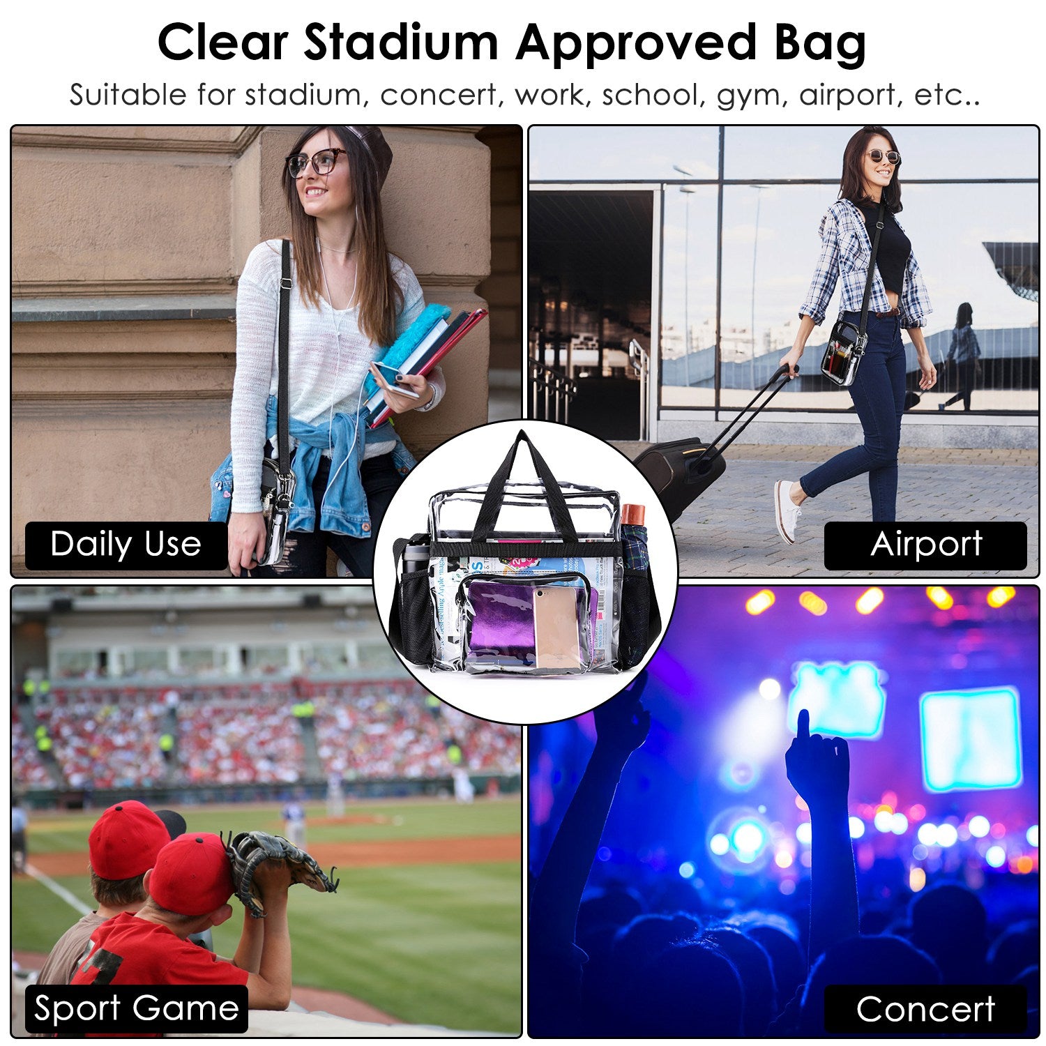 Clear Crossbody Bag Stadium Approved Clear Transparent Shoulder Bag  With 11LBS Load