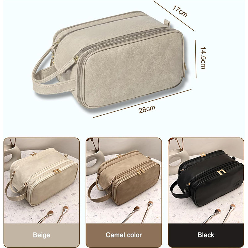 Large Travel Toiletry Organizer Makeup Bag, Hanging Cosmetic Bag Kit Leather Skin Care Waterproof Shaving Bag