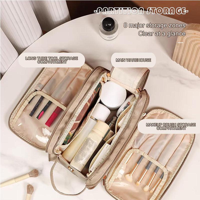 Large Travel Toiletry Organizer Makeup Bag, Hanging Cosmetic Bag Kit Leather Skin Care Waterproof Shaving Bag