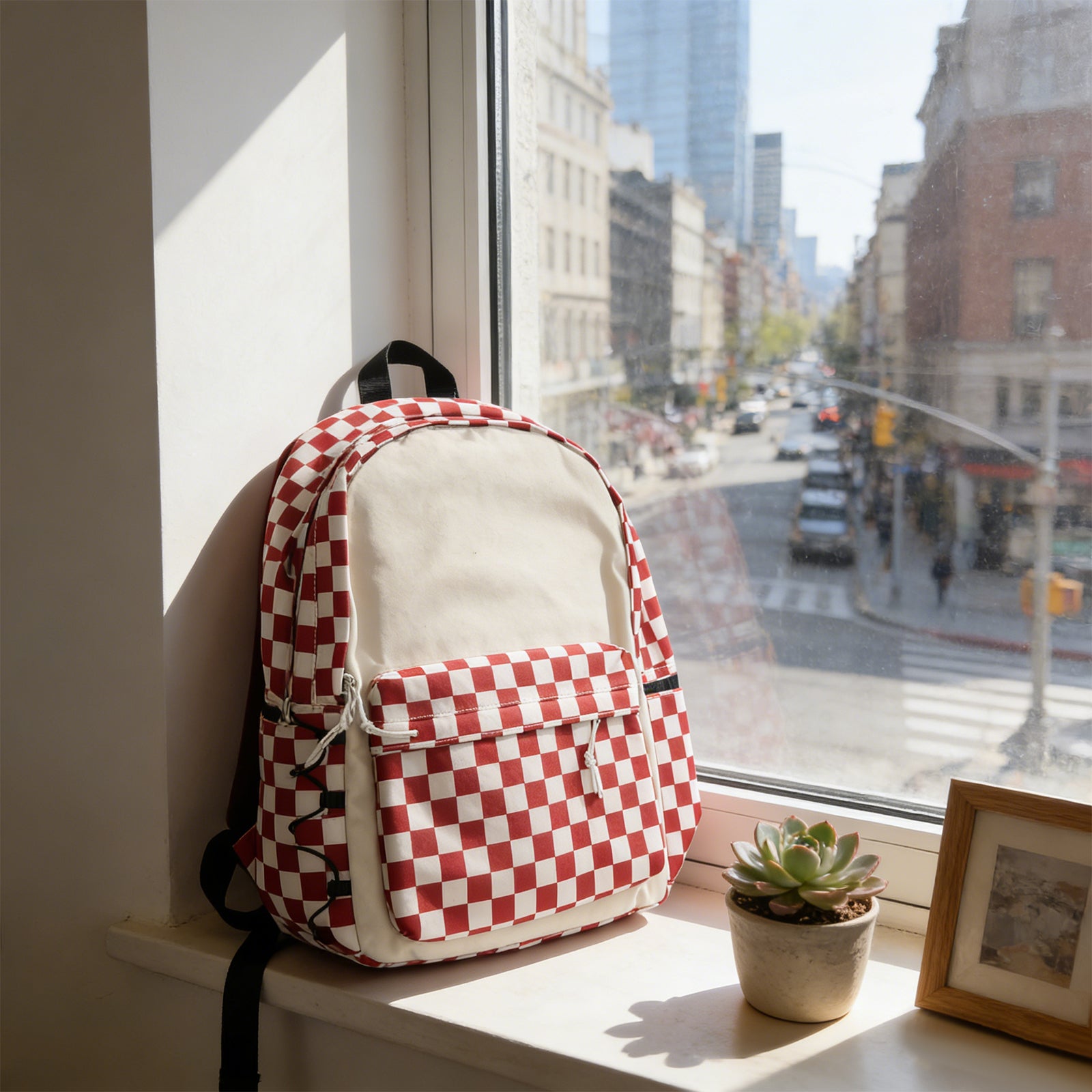 Xiluo Red Plaid Backpack