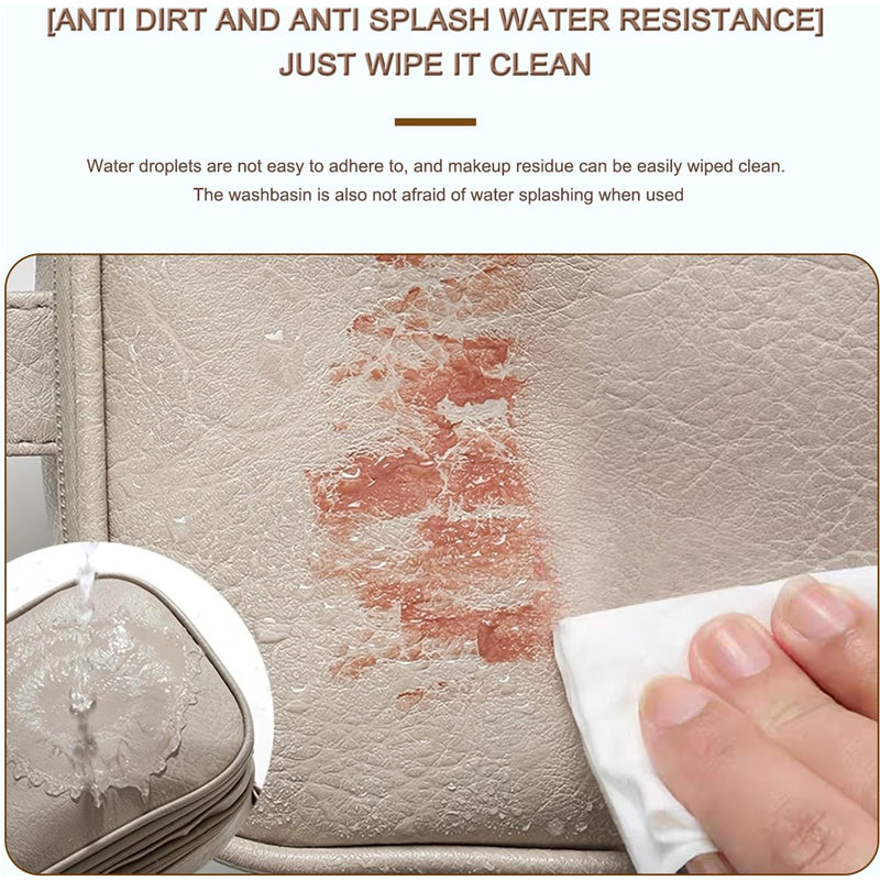 Large Travel Toiletry Organizer Makeup Bag, Hanging Cosmetic Bag Kit Leather Skin Care Waterproof Shaving Bag