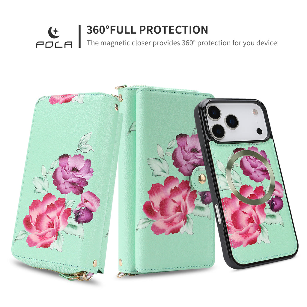 Elegant 13-Card Slot Crossbody Wallet Case – Magnetic Detachable Purse with Mirror for iPhone 17 Pro Max