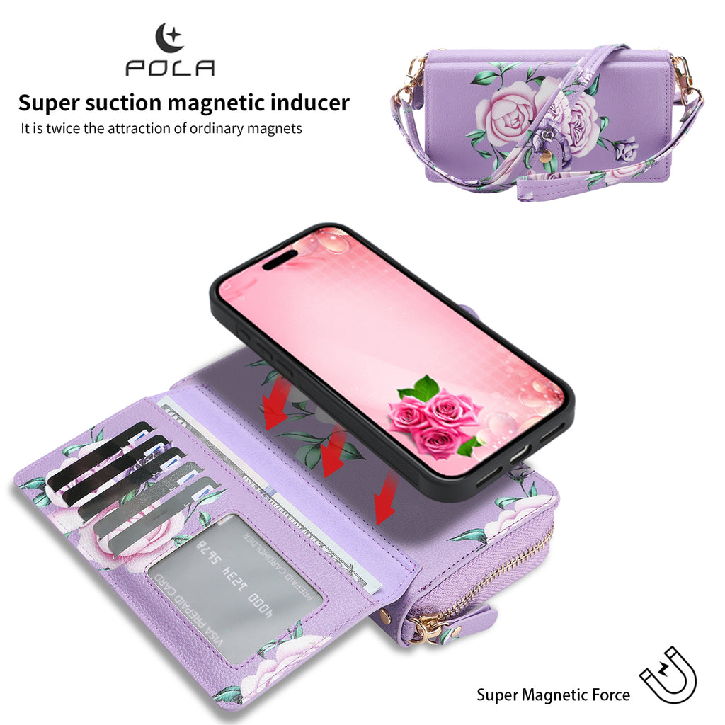 Elegant 13-Card Slot Crossbody Wallet Case – Magnetic Detachable Purse with Mirror for iPhone 17 Pro Max