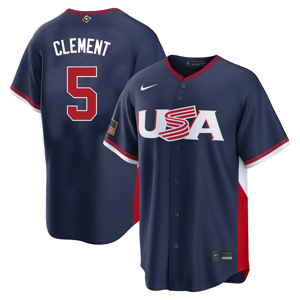 Men's #5 Ernie Clement USA 2026 World Baseball Classic Baseball Jersey