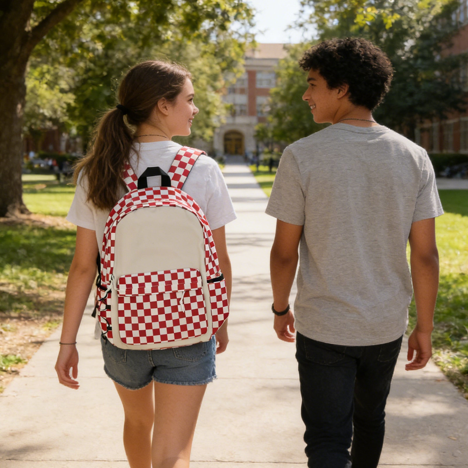 Xiluo Red Plaid Backpack