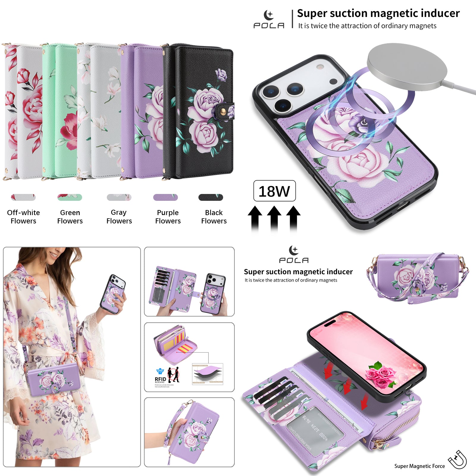 Elegant 13-Card Slot Crossbody Wallet Case – Magnetic Detachable Purse with Mirror for iPhone 17 Pro Max
