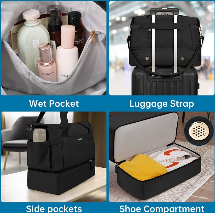 Travel Duffel Bag For Sports: Gym, For Girls - Waterproof Overnight Luggage Bag With Trolley Sleeve