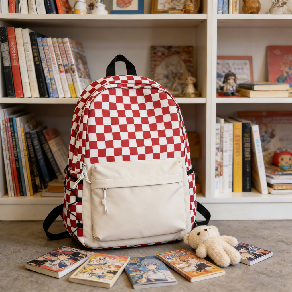 Xiluo Red Plaid Backpack