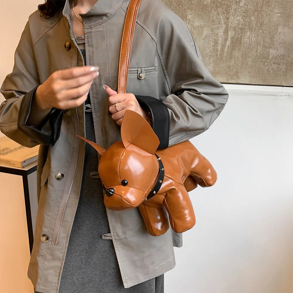 The Bulldog Statement Crossbody: 3D Animal-Shaped Premium PU Leather Messenger Bag