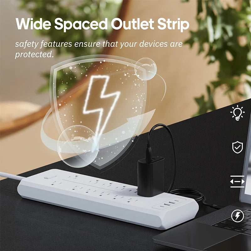 16-in-1 Heavy-Duty Power Strip: 12 AC Outlets & 4 USB Ports (2 USB-C) with Surge Protection