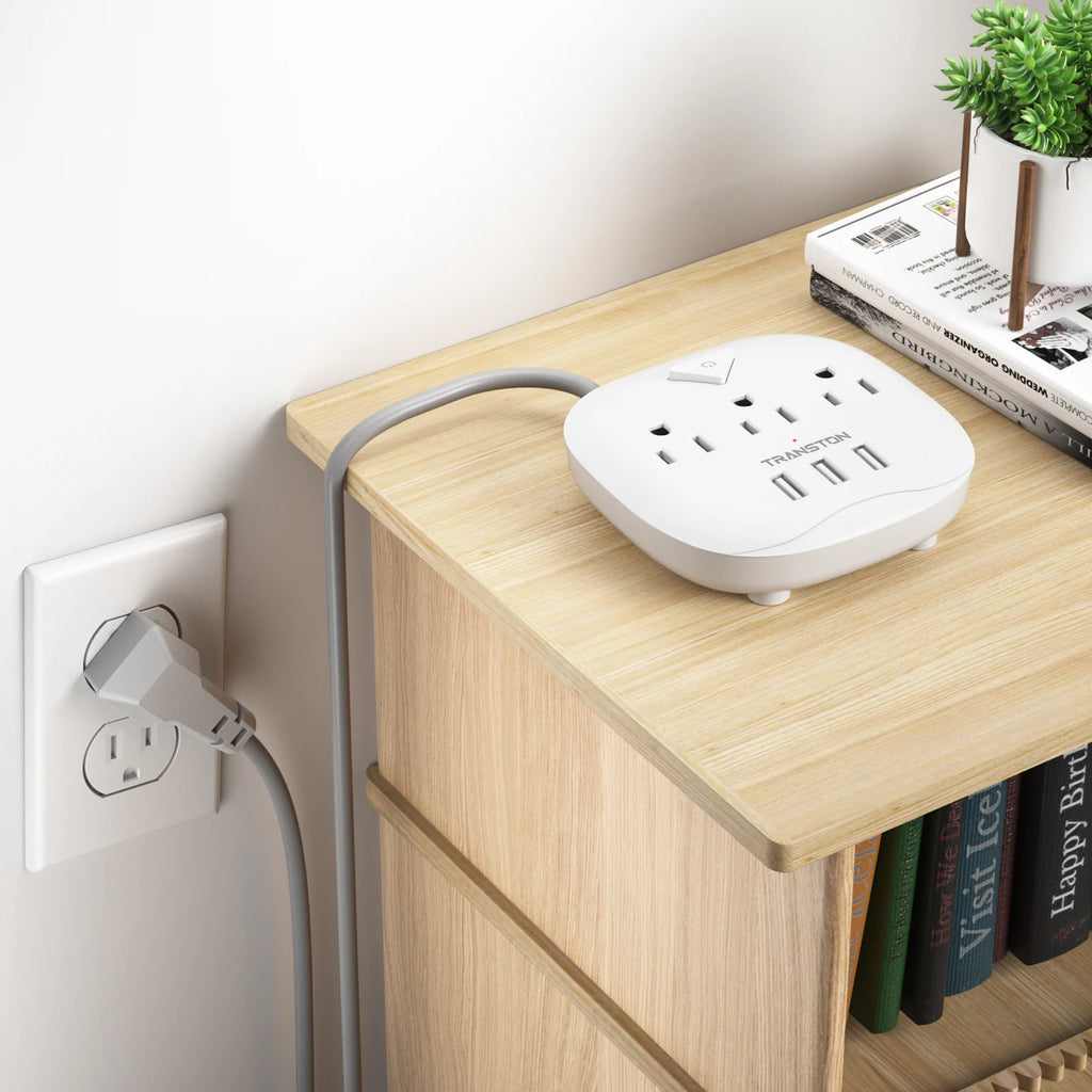 TRANSTON 6-in-1 Power Strip: 3 AC Outlets, 3 USB Ports & 10ft Heavy-Duty Extension Cord (UL Certified)