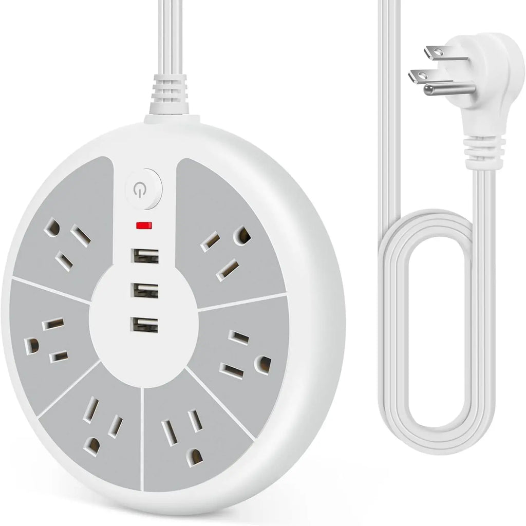 PASSUS 9-in-1 Space-Saving Circular Power Strip: 6 AC Outlets & 3 USB Ports