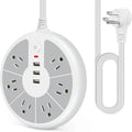 PASSUS 9-in-1 Space-Saving Circular Power Strip: 6 AC Outlets & 3 USB Ports