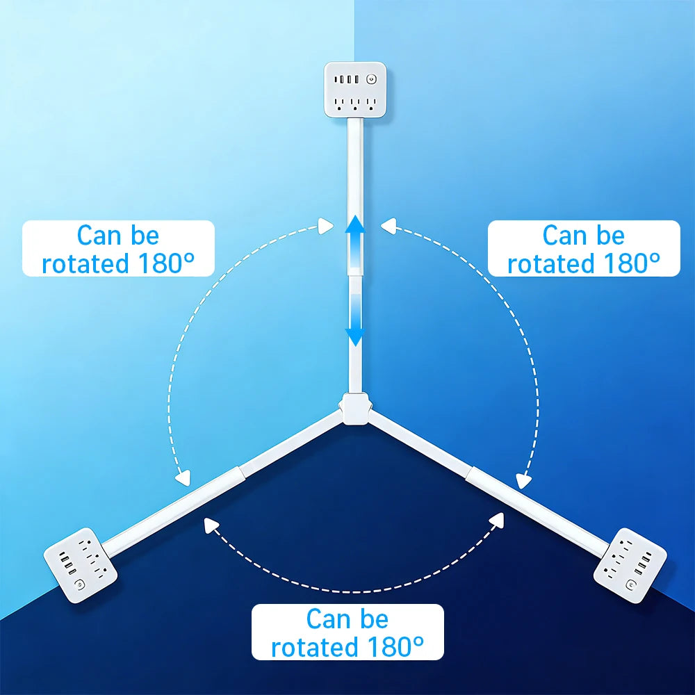180° Rotating 7-in-1 Wall Outlet Extender: Space-Saving Plug with USB-C & AC Outlets