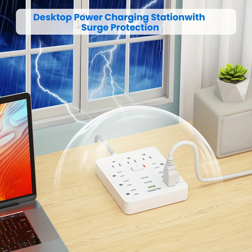 TRANSTON 12-in-1 Power Strip: 9 Outlets & 3 USB Ports