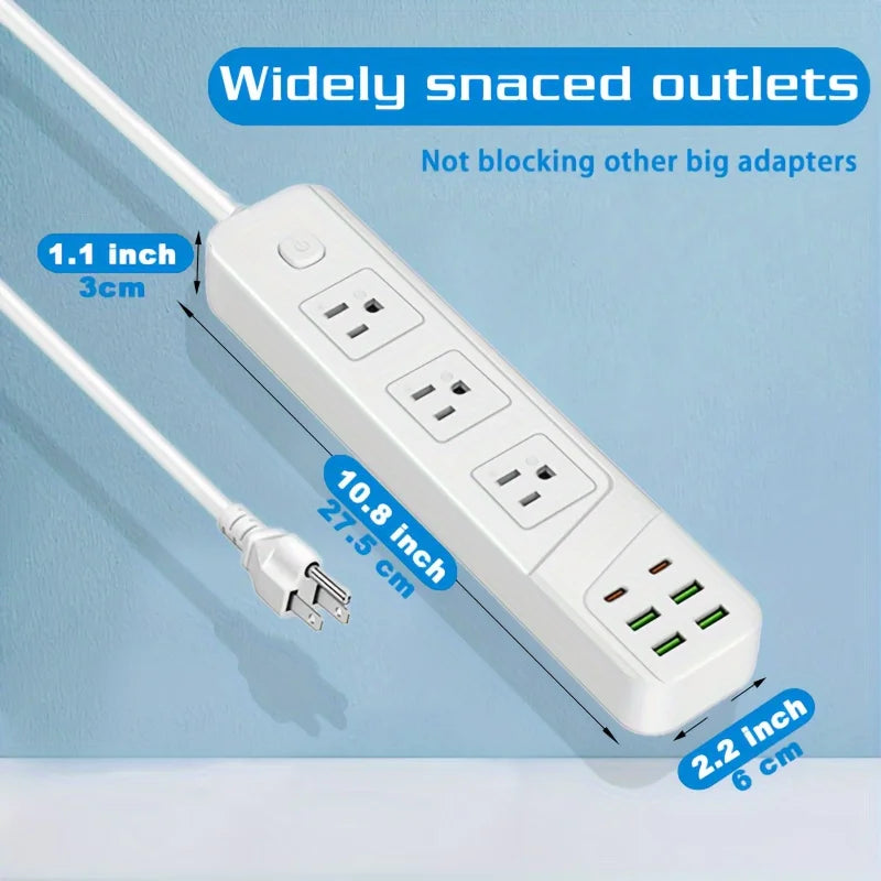 TRANSTON 9-in-1 Power Strip: 3 AC Outlets, 4 USB & 2 Type-C Fast Charging Station (UL Certified)