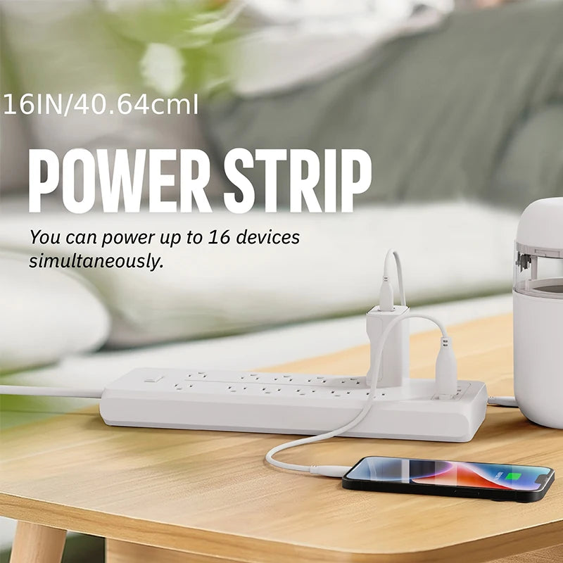 16-in-1 Heavy-Duty Power Strip: 12 AC Outlets & 4 USB Ports (2 USB-C) with Surge Protection