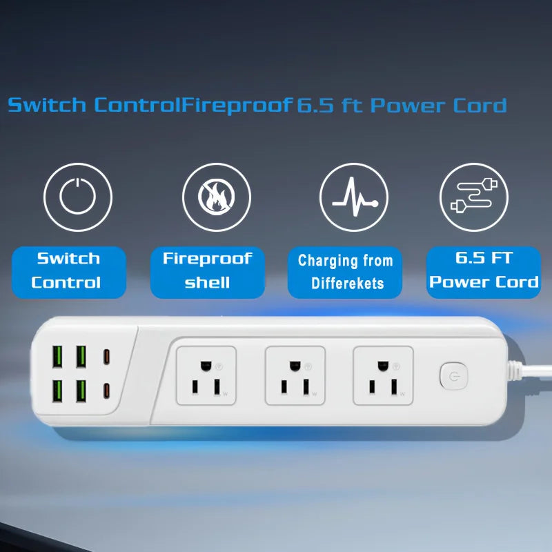 TRANSTON 9-in-1 Power Strip: 3 AC Outlets, 4 USB & 2 Type-C Fast Charging Station (UL Certified)