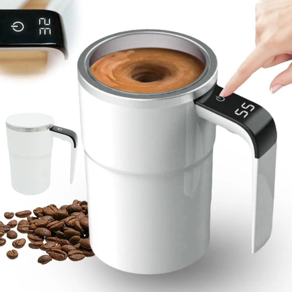 Smart Self-Stirring Coffee Mug with Digital Display – Rechargeable Magnetic Mixing Cup