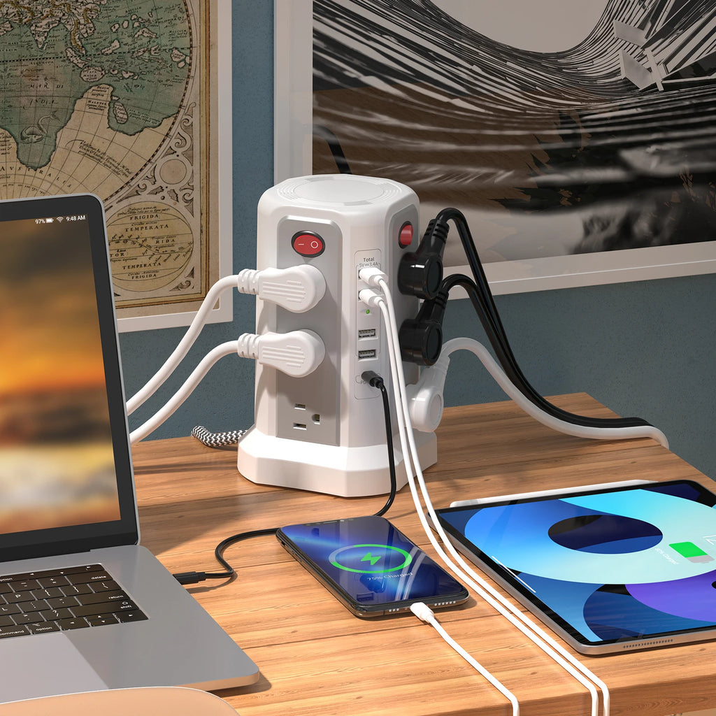 PASSUS 15-in-1 Vertical Power Tower: 12 AC Outlets & PD20W USB-C Fast Charging Station