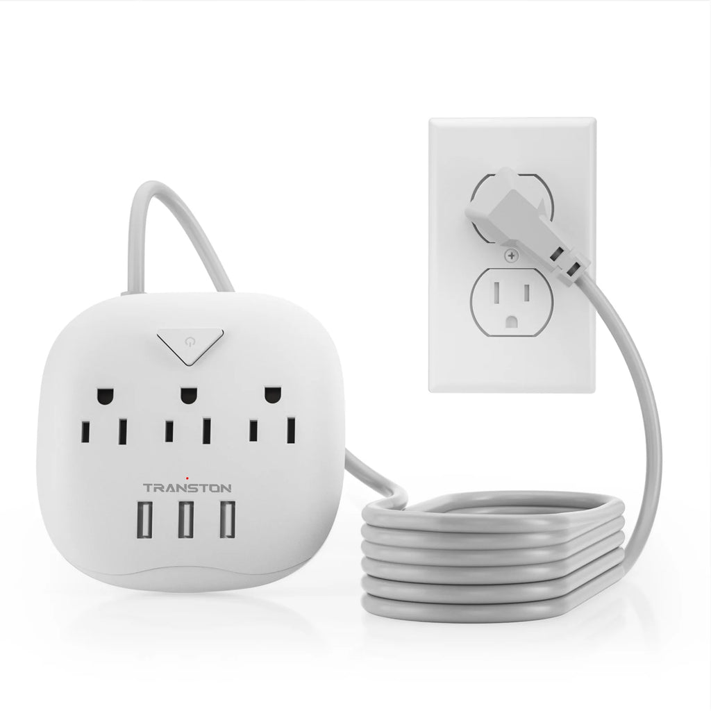 TRANSTON 6-in-1 Power Strip: 3 AC Outlets, 3 USB Ports & 10ft Heavy-Duty Extension Cord (UL Certified)