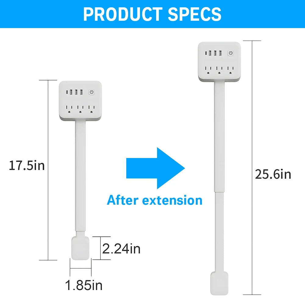 180° Rotating 7-in-1 Wall Outlet Extender: Space-Saving Plug with USB-C & AC Outlets