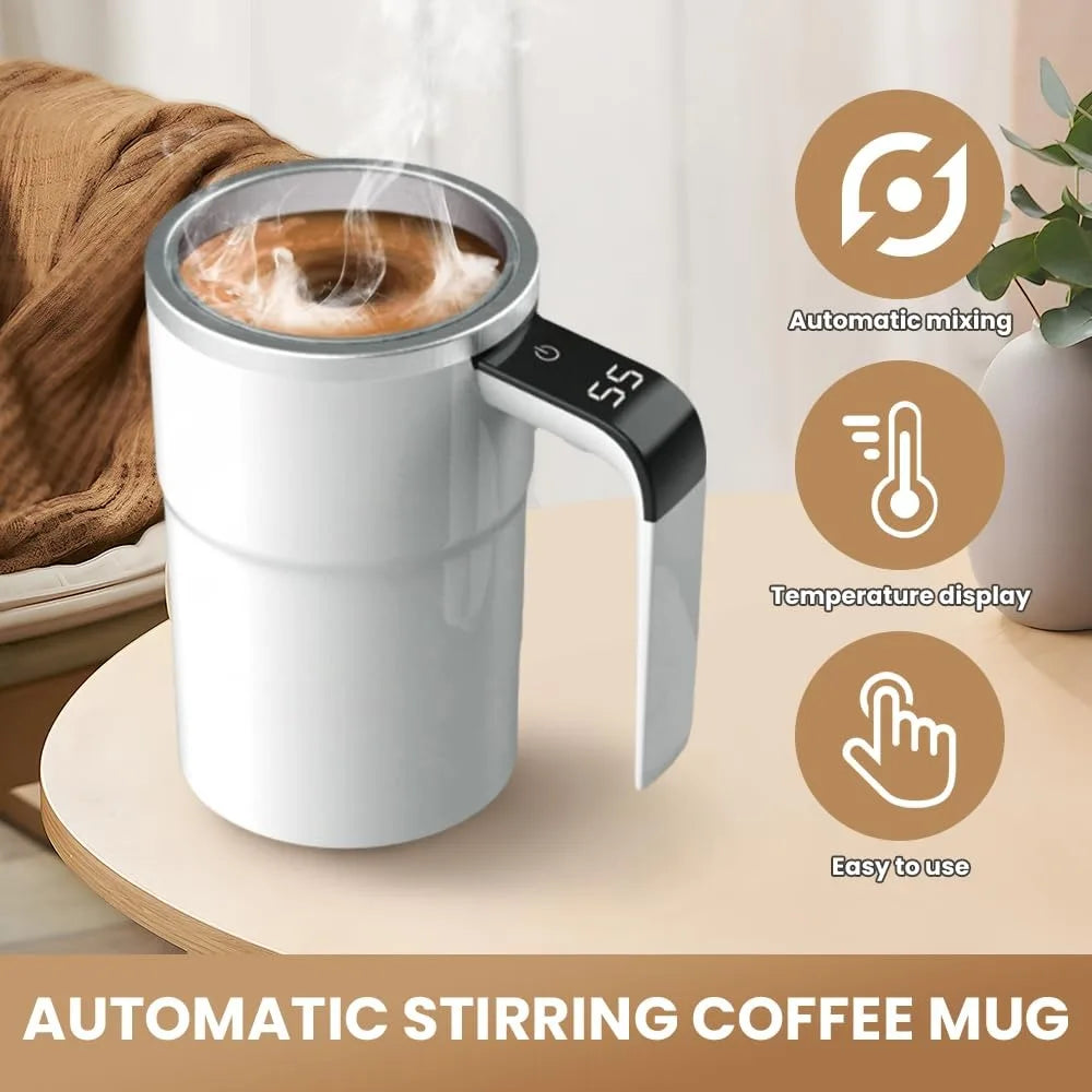 Smart Self-Stirring Coffee Mug with Digital Display – Rechargeable Magnetic Mixing Cup