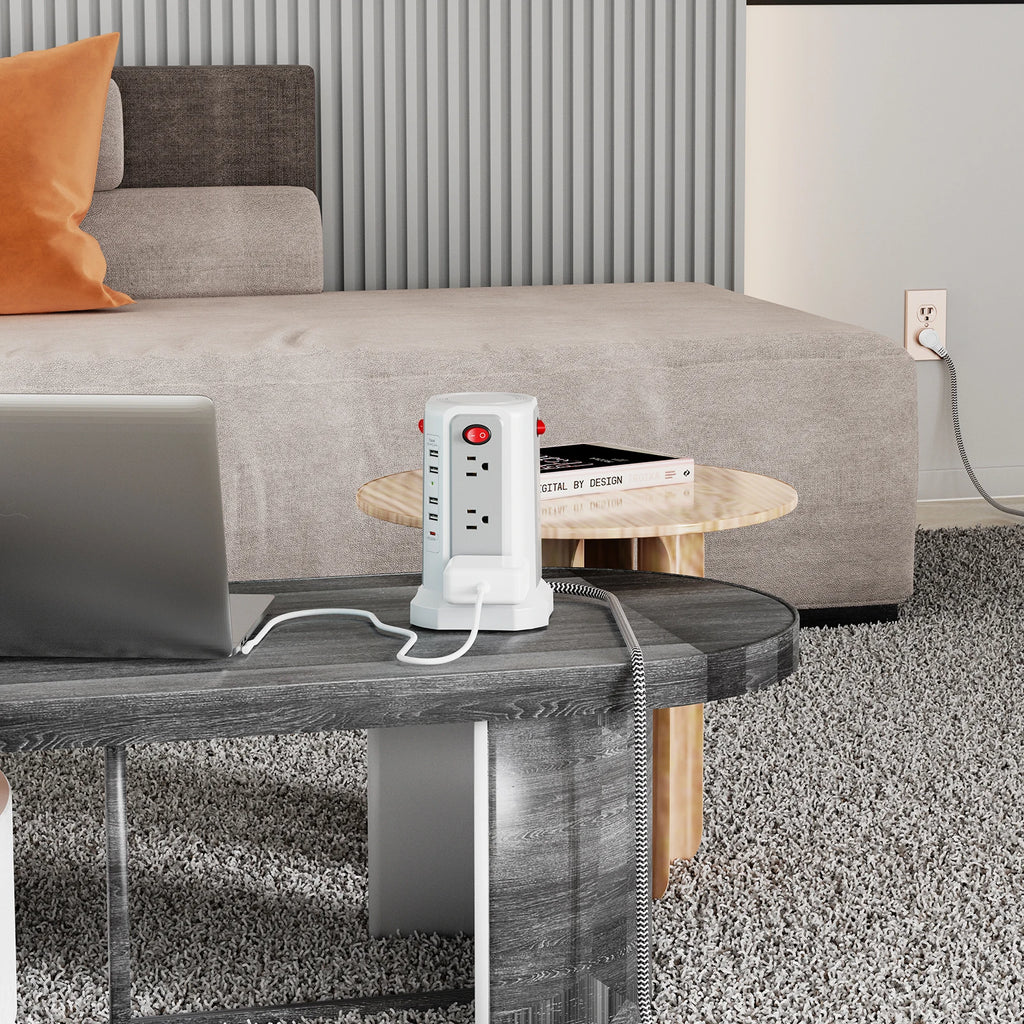 PASSUS 15-in-1 Vertical Power Tower: 12 AC Outlets & PD20W USB-C Fast Charging Station