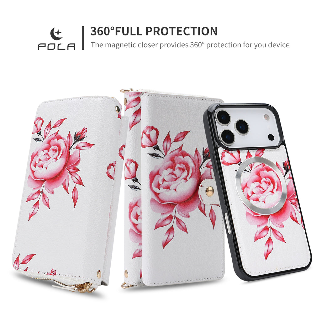 Elegant 13-Card Slot Crossbody Wallet Case – Magnetic Detachable Purse with Mirror for iPhone 17 Pro Max