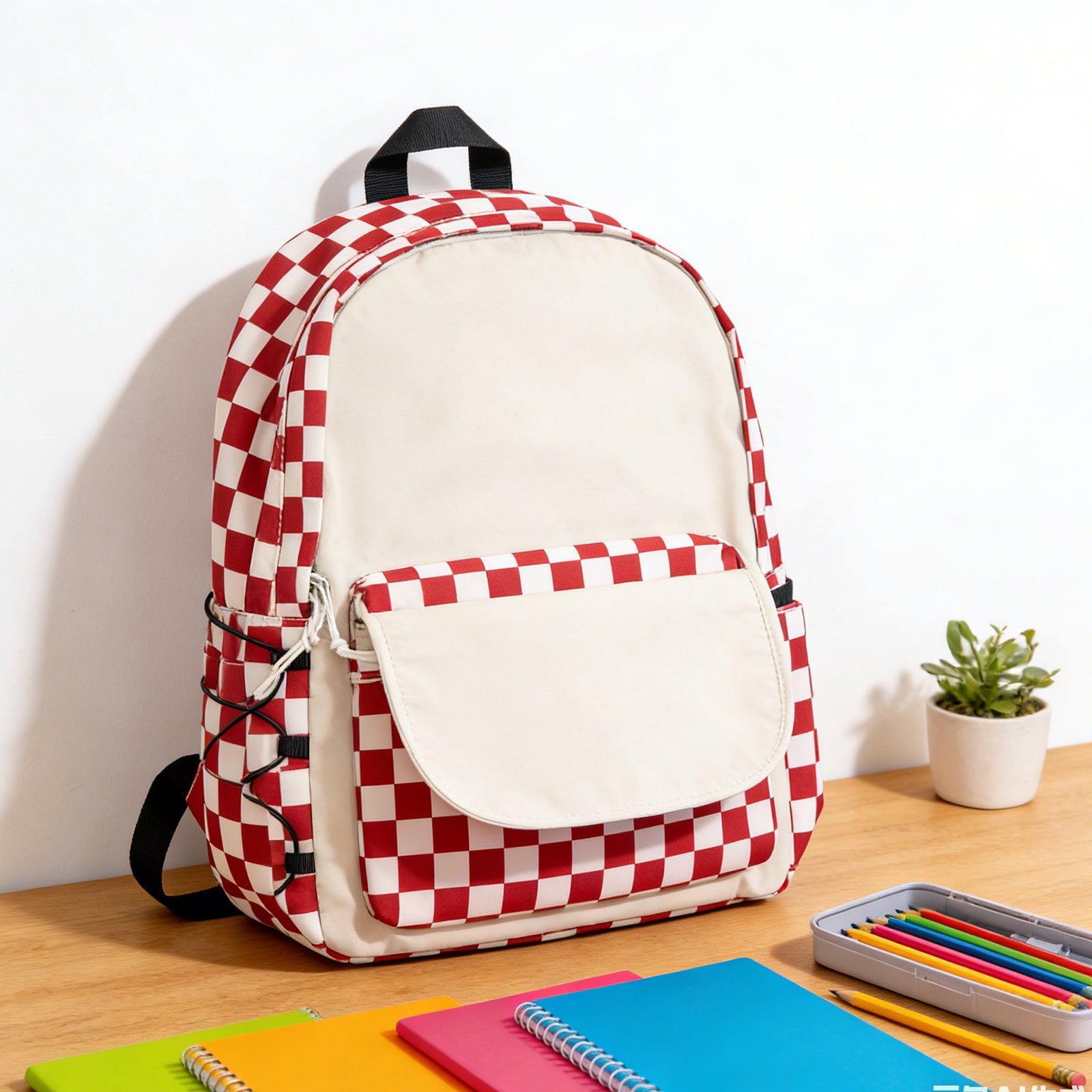 Xiluo Red Plaid Backpack