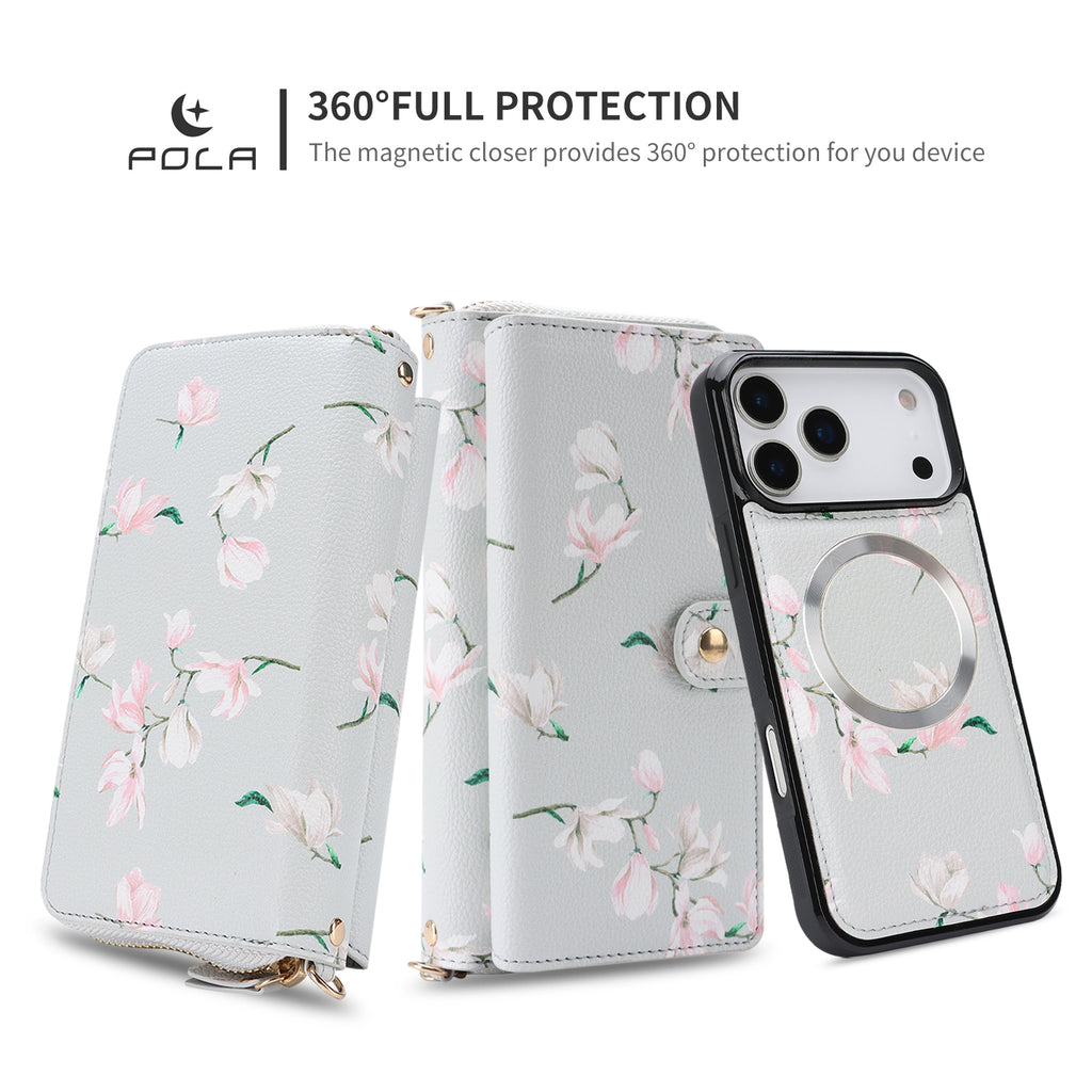 Elegant 13-Card Slot Crossbody Wallet Case – Magnetic Detachable Purse with Mirror for iPhone 17 Pro Max