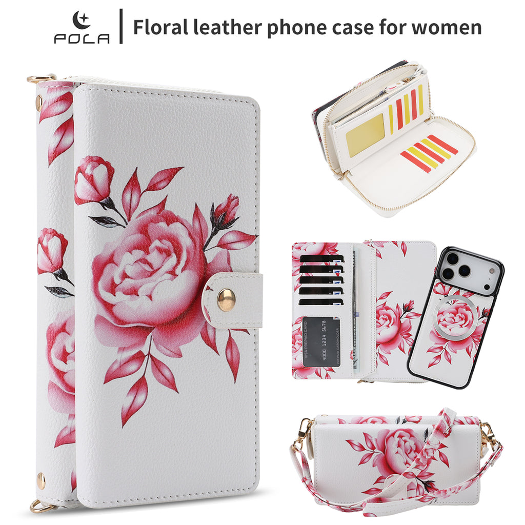 Elegant 13-Card Slot Crossbody Wallet Case – Magnetic Detachable Purse with Mirror for iPhone 17 Pro Max