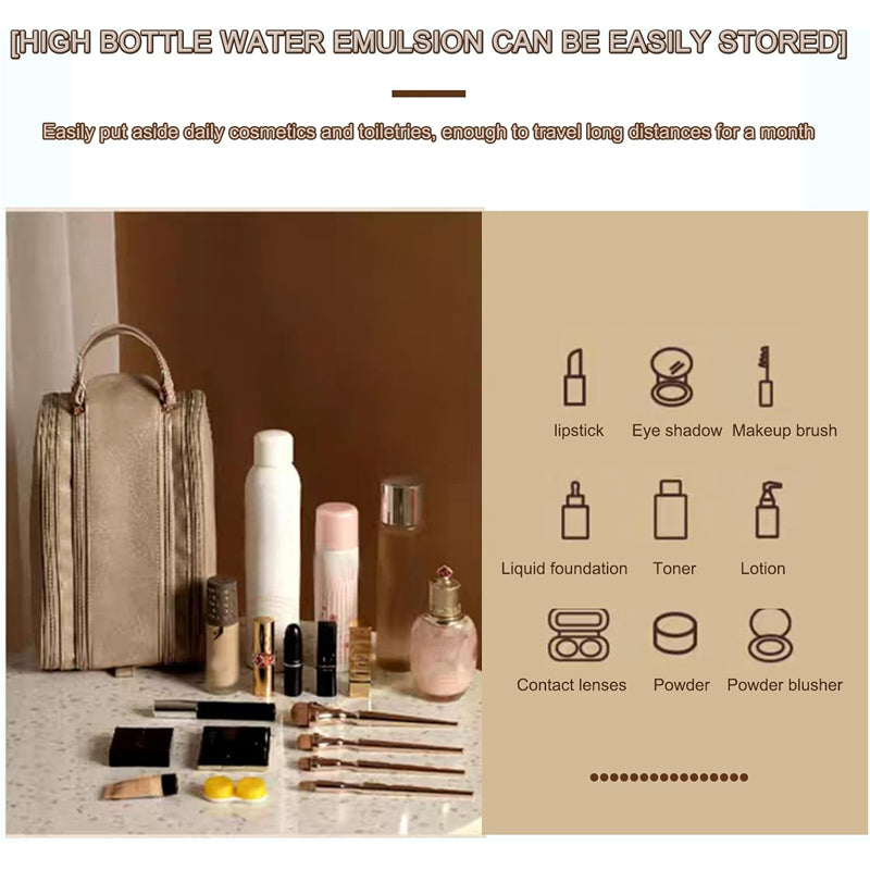 Large Travel Toiletry Organizer Makeup Bag, Hanging Cosmetic Bag Kit Leather Skin Care Waterproof Shaving Bag