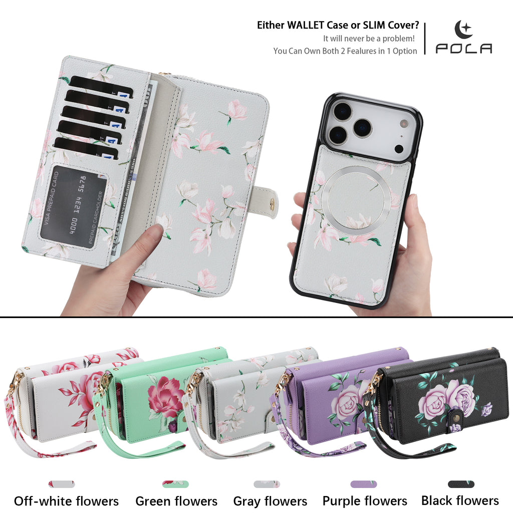 Elegant 13-Card Slot Crossbody Wallet Case – Magnetic Detachable Purse with Mirror for iPhone 17 Pro Max