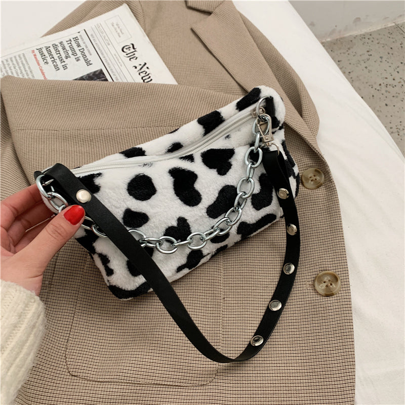 Leopard Pattern Plush Bag Personality Diagonal Women Bag Chain Bag Shoulder Bag