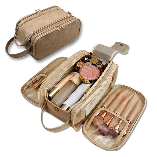 Large Travel Toiletry Organizer Makeup Bag, Hanging Cosmetic Bag Kit Leather Skin Care Waterproof Shaving Bag
